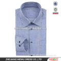 latest men's biue 100% cotton long sleeve plaid/check casual shirt with spread collar